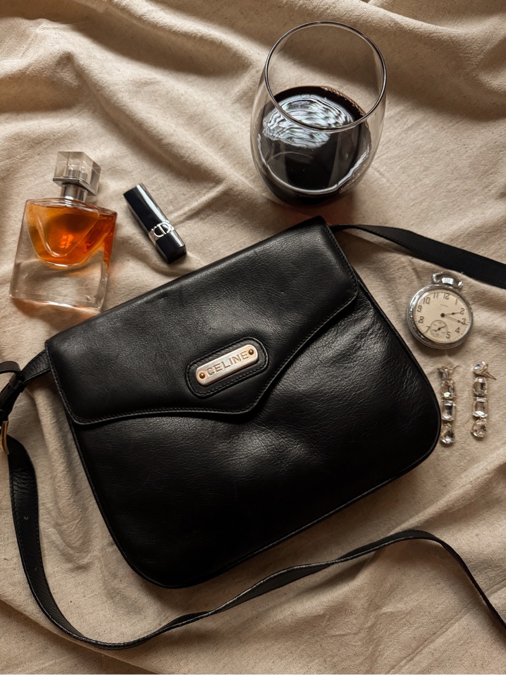 Celine Black Leather Crossbody Bag